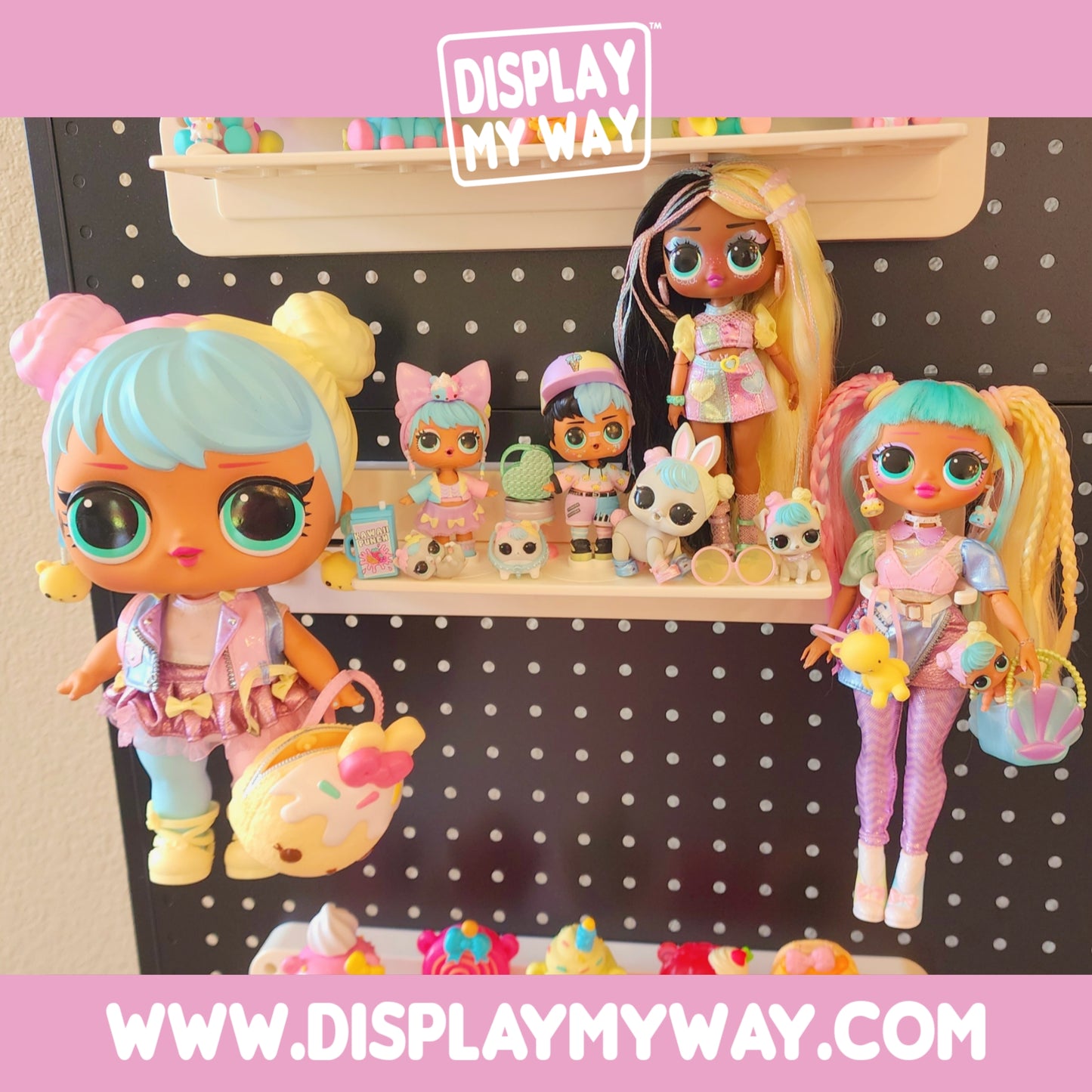3 Customizable Display Shelves (ABS Plastic) Hooks & ¾ Shelves Unit